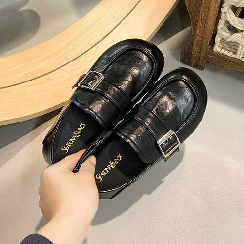 Women's Retro Buckle Square-Toe Loafers
